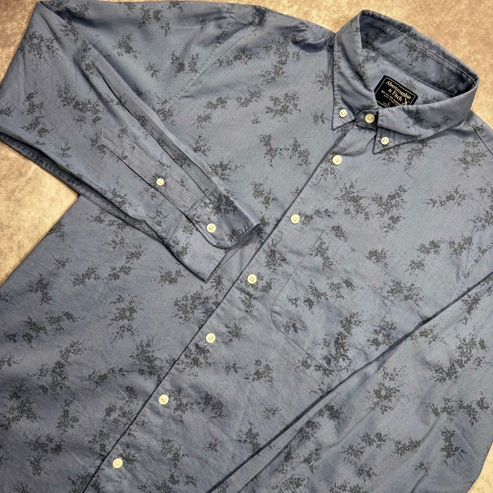 Abercrombie & Fitch Men Blue Floral Long Sleeve Button Down Shirt Large 12550182